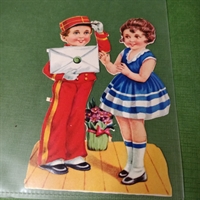 vintage glansbillede piccolo med brev til pige gammelt 